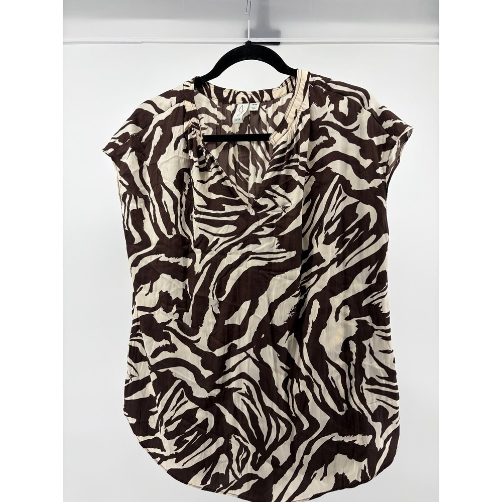 Joie Women's Sleeveless Satin‎ V Cut Blouse in Brown Cream Zebra Print Size M